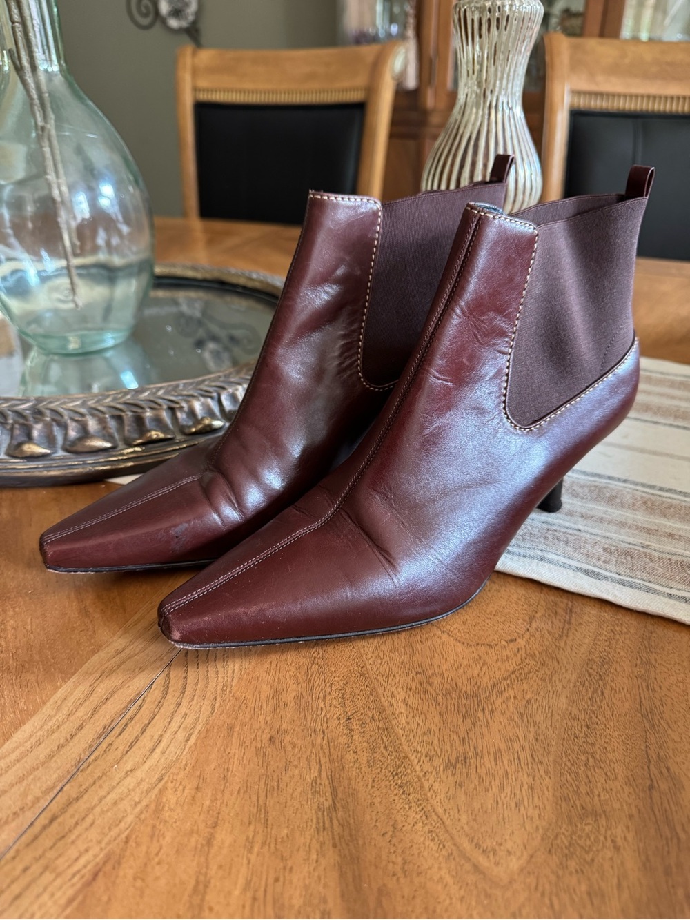 Cole Haan brown Leather Pointed Toe Ankle Booties boots